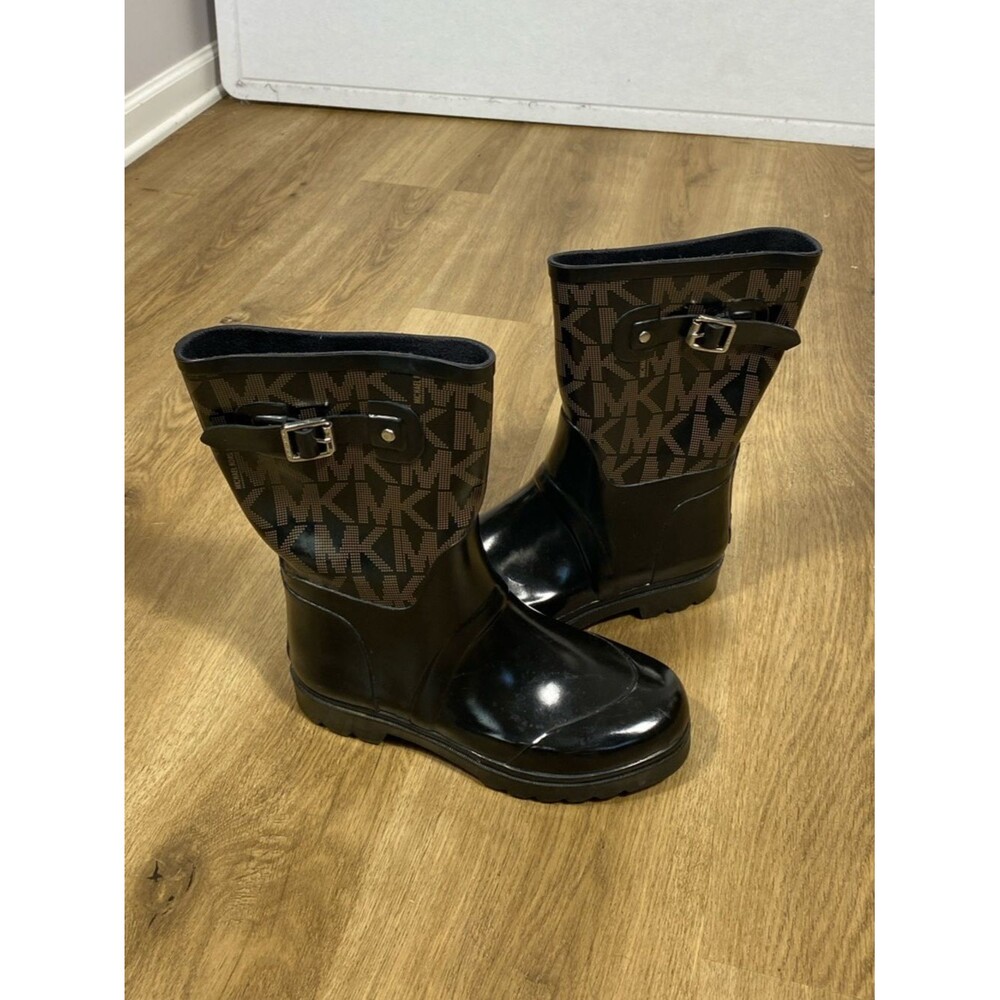 Michael Kors Black & Brown MK Logo Short Rain Boots size 7
